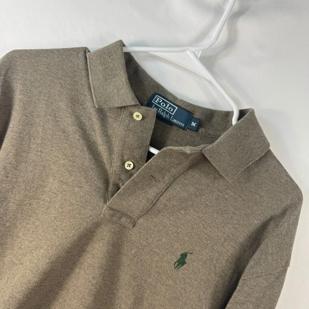 Polo Ralph Lauren Mens Long Sleeve Polo Shirt Brown Heather Pique Pony Logo M